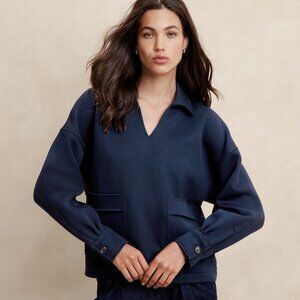 BANANA REPUBLIC FACTORY Scuba Patch Pocket Sweatshirt Navy Size S Oversized NEW